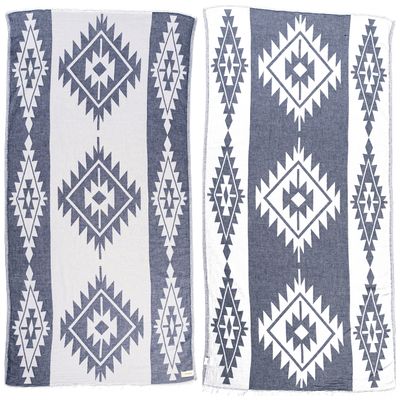 Bersuse 100% Cotton Tulum Turkish Towel Beach Towel Bath Towel Dual Layer Peshtemal Beach Blanket Beach Essentials - 37x70 Inches, Dark Blue (Set of 6)