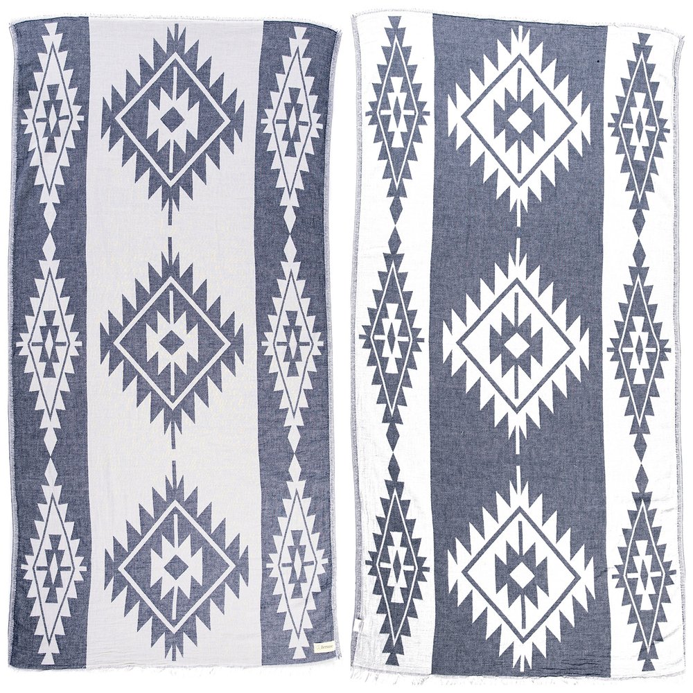 Bersuse 100% Cotton Tulum Turkish Towel Beach Towel Bath Towel Dual Layer Peshtemal Beach Blanket Beach Essentials - 37x70 Inches, Dark Blue (Set of 6)