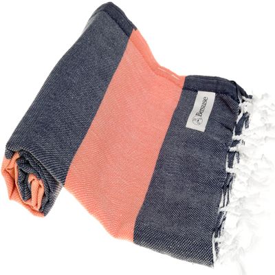 Bersuse Beach Towels Peshtemal Turkish Towels Cayman Premium Turkish Beach Towel - Peshtemal Beach Towel, 100% Cotton, Quick-Dry, Sand-Free, Lightweight, Dark Blue/Orange (Set of 6)