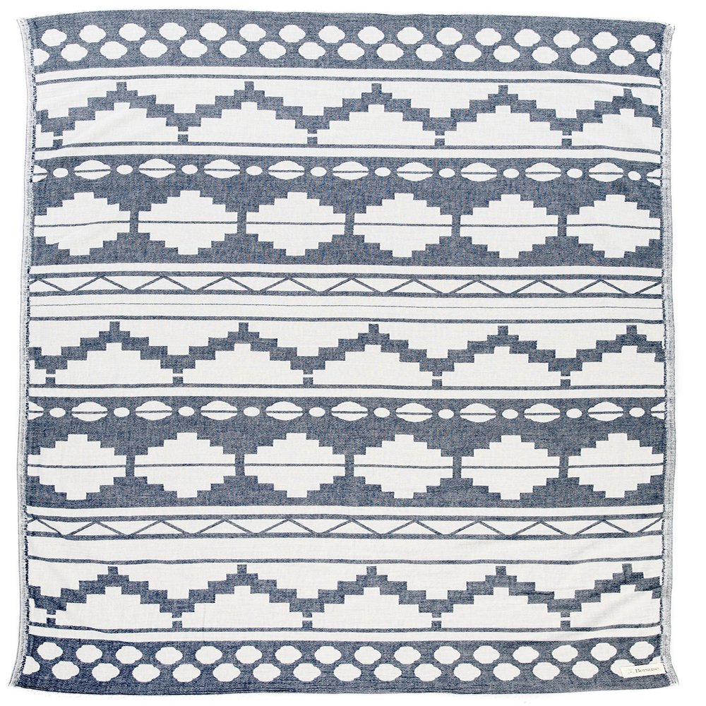 Bersuse 100% Cotton Baja Turkish Towel Beach Towel Bath Towel Dual Layer Peshtemal Beach Blanket Beach Essentials - 37x70 Inches, Dark Blue (Set of 6)