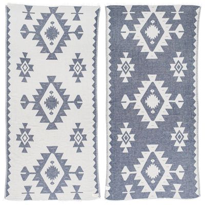 Bersuse 100% Cotton Palenque Turkish Towel Beach Towel Bath Towel Dual Layer Peshtemal Beach Blanket Beach Essentials - 37x70 Inches, Dark Blue (Set of 6)