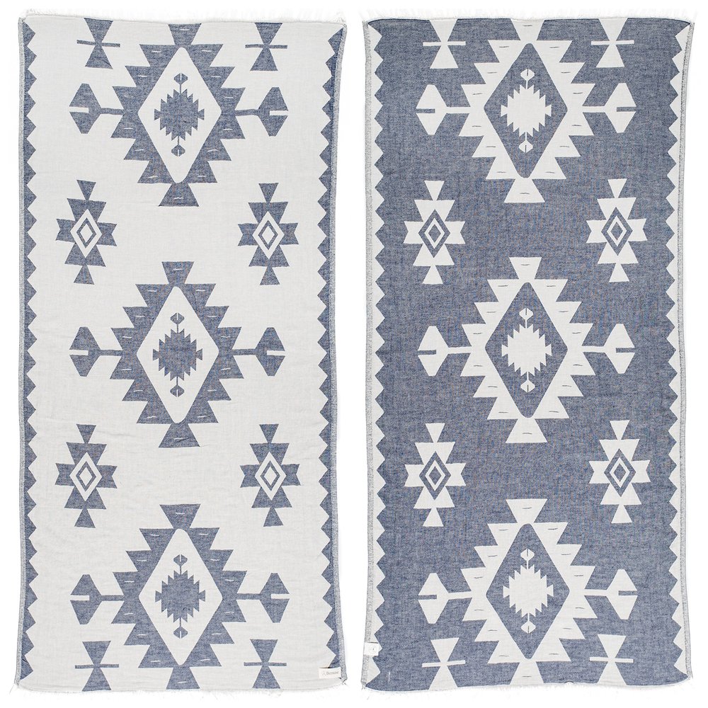 Bersuse 100% Cotton Palenque Turkish Towel Beach Towel Bath Towel Dual Layer Peshtemal Beach Blanket Beach Essentials - 37x70 Inches, Dark Blue (Set of 6)
