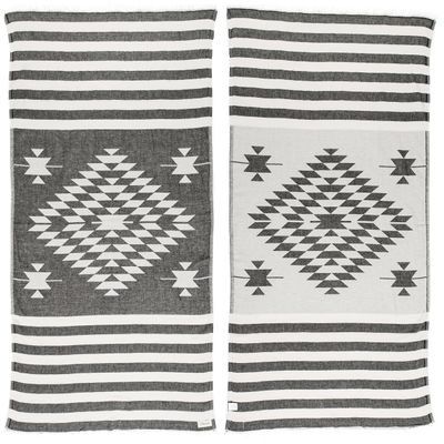 Bersuse 100% Cotton Carmen Turkish Towel Beach Towel Bath Towel Dual Layer Peshtemal Beach Blanket Beach Essentials - 37x70 Inches, Black (Set of 6)