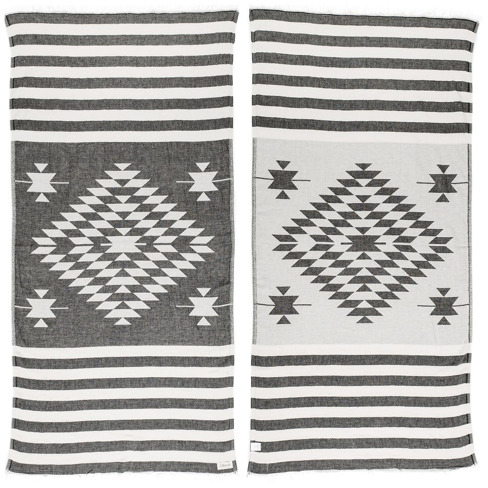 Bersuse 100% Cotton Carmen Turkish Towel Beach Towel Bath Towel Dual Layer Peshtemal Beach Blanket Beach Essentials - 37x70 Inches, Black (Set of 6)