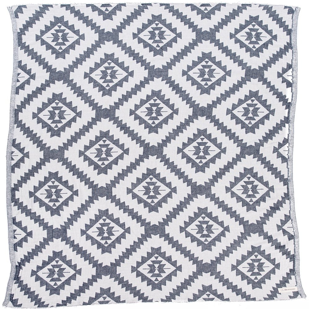 Bersuse 100% Cotton Zipolite Turkish Towel Beach Towel Bath Towel Dual Layer Peshtemal Beach Blanket Beach Essentials - 37x70 Inches, Dark Blue (Set of 6)