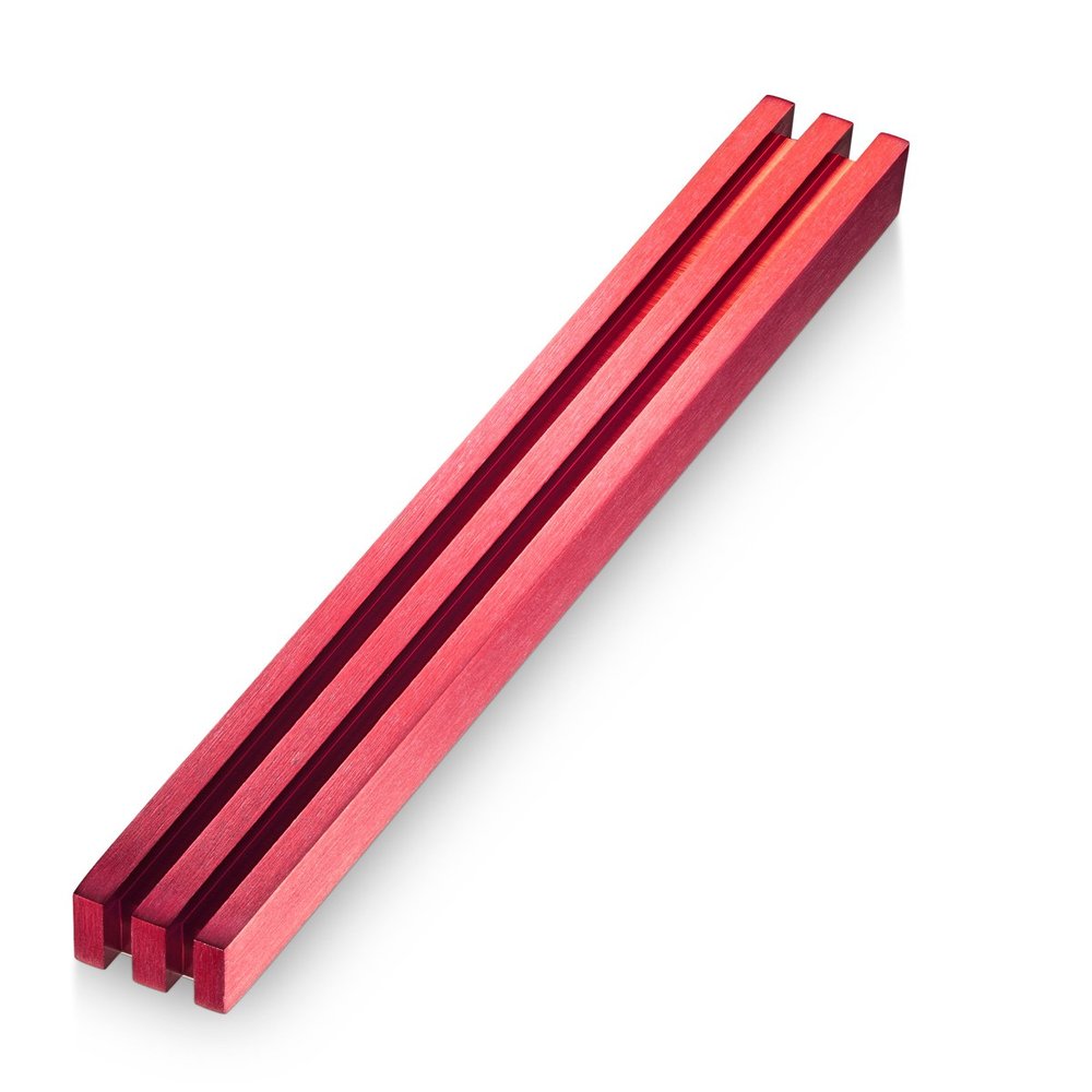Adi Sidler Mezuzah Case Vertical Laser Cut Channels Brushed Aluminum - Maroon, 9.3"