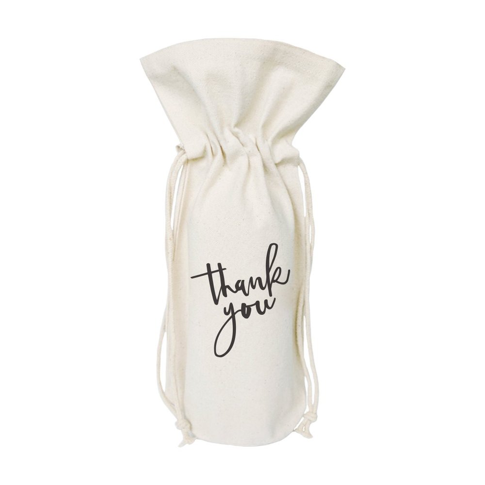 The Cotton & Canvas Co. Thank You Wine Bag, Bottle Cover, Bridal Party Gift and Wedding Gift Bag