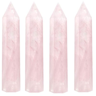Luckeeper Healing Crystal Wands | 2" Rose Quartz Crystal Points 6 Faceted Reiki Chakra Meditation Therapy 4 PCS