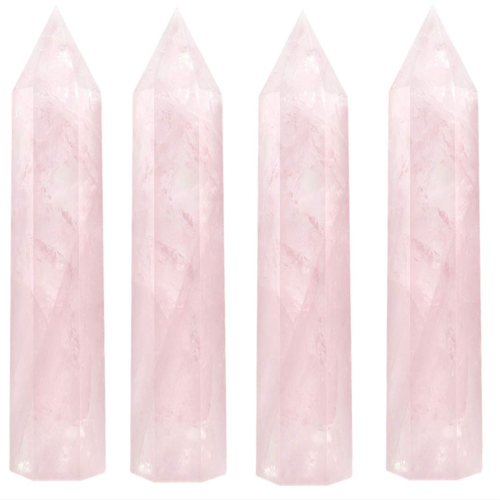 Luckeeper Healing Crystal Wands | 2" Rose Quartz Crystal Points 6 Faceted Reiki Chakra Meditation Therapy 4 PCS
