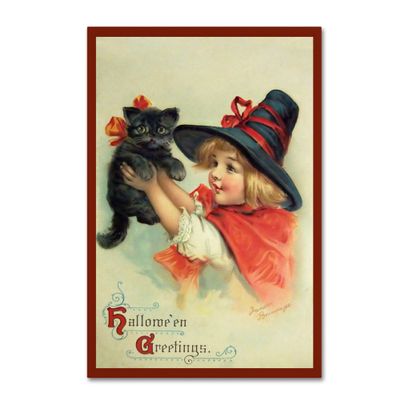 Little Witch And Halloween Kitty by Vintage Apple Collection, 16x24-Inch