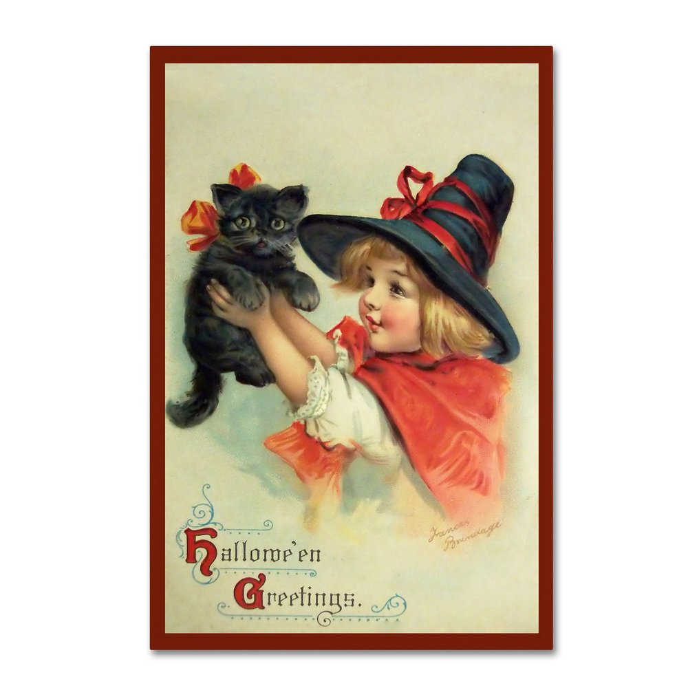 Little Witch And Halloween Kitty by Vintage Apple Collection, 16x24-Inch