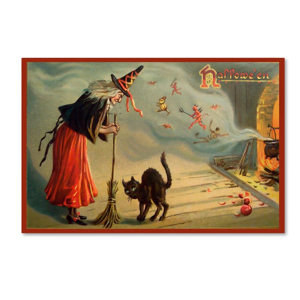 Halloween Witch And Cat by Vintage Apple Collection, 16x24-Inch