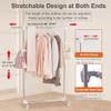 BAOYOUNI Single Rod Clothes Coat Rack on Wheels Metal Rolling Clothing Hats Purses Display Hanger Hooks Garment Storage Stand Holder Organizer, Height and Width Adjustable (Ivory) view 2