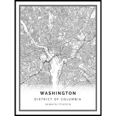 Washington map poster print | Modern black and white wall art | Scandinavian home decor | District of Columbia City prints artwork | Fine art posters 20x30