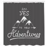 Ambesonne Adventure Shower Curtain, Say Yes to New Adventures Typographic Words Scribble Mountains, Cloth Fabric Bathroom Decor Set with Hooks, 69" W x 84" L, Charcoal Grey and White view 2