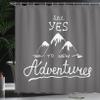 Ambesonne Adventure Shower Curtain, Say Yes to New Adventures Typographic Words Scribble Mountains, Cloth Fabric Bathroom Decor Set with Hooks, 69" W x 84" L, Charcoal Grey and White view 3