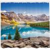 Ambesonne Landscape Shower Curtain, Idyllic View of Moraine Lake at Sunset in Canadian Rocky Mountain Range Picture, Cloth Fabric Bathroom Decor Set with Hooks, 69" W x 84" L, Aqua Taupe Grey view 2