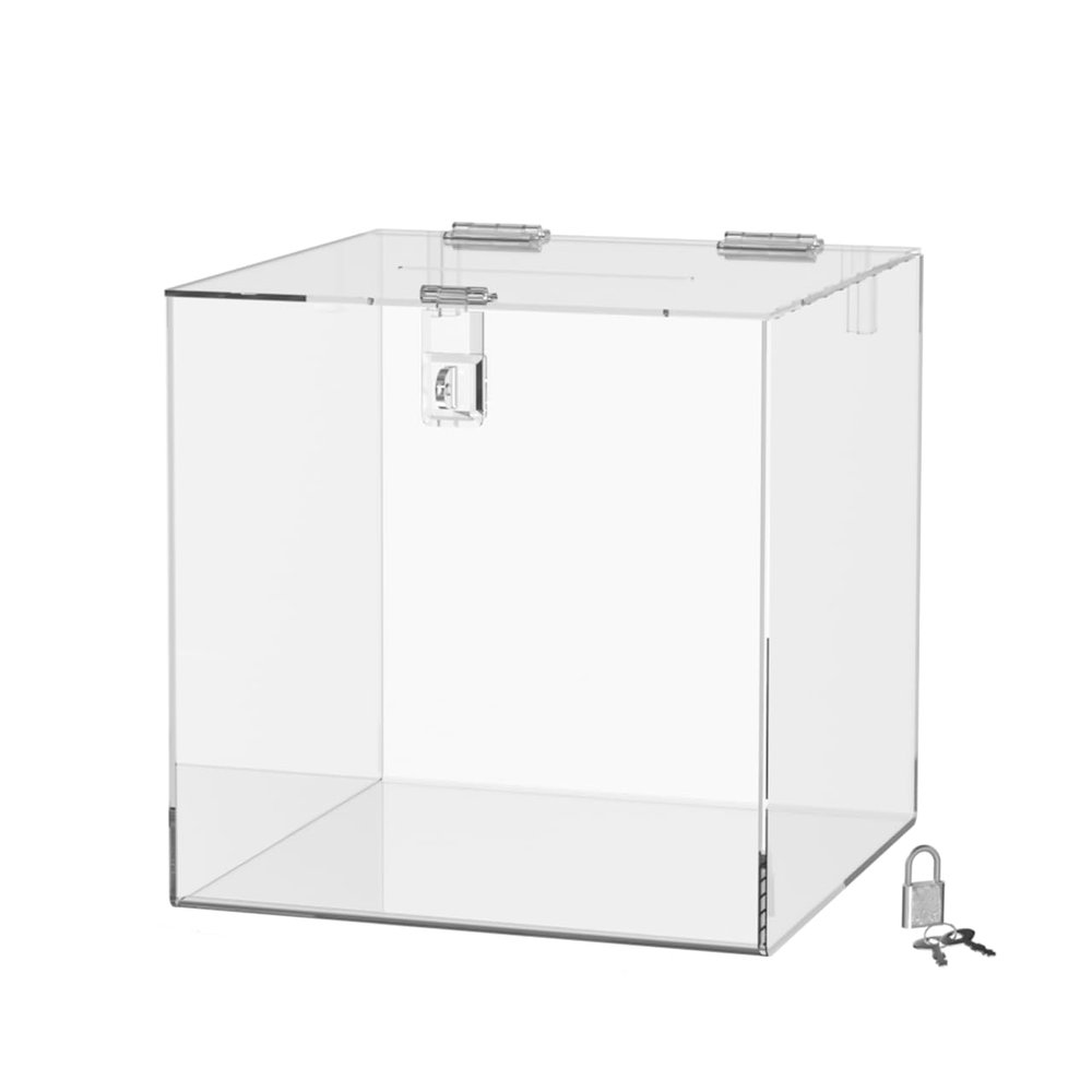 12 Inch Locking Ballot Box Clear Acrylic Square Cube Top Locking See Through Countertop Raffle Entry or Collection Bin by Marketing Holders