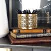 Deco 79 Metal Geometric Pencil Cup with Laser Carved Design, 4" x 4" x 4", Gold view 2