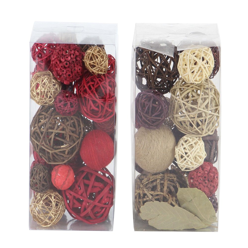 Deco 79 Dried Plant Handmade Orbs & Vase Filler with Varying Designs, Set of 2 6"W, 12"H, Multi Colored