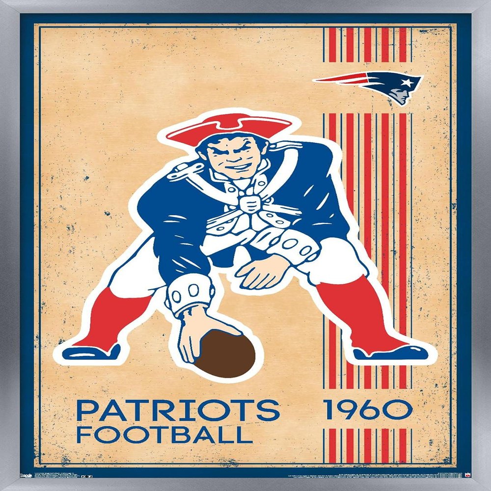 Trends International NFL New England Patriots - Retro Logo 14 Wall Poster, 22.375" x 34", Silver Framed Version