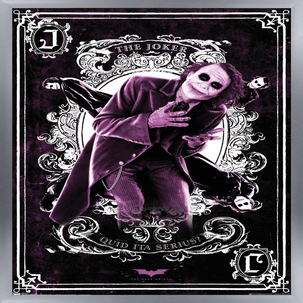 Trends International DC Comics Movie - The Dark Knight - The Joker Playing Card Wall Poster, 22.375" x 34", Silver Framed Version
