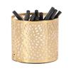 Deco 79 Metal Cylinder Pencil Cup with Laser Carved Floral Design, 4" x 4" x 4", Gold view 1