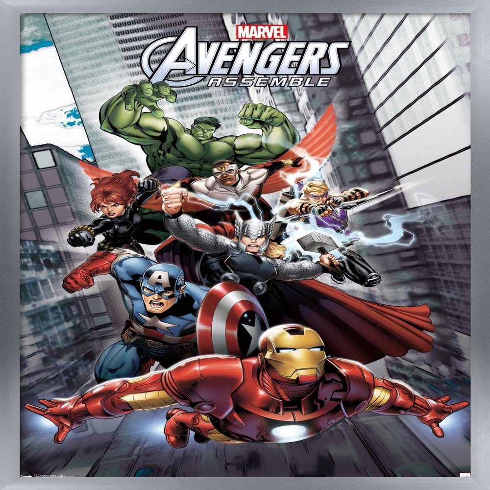 24X36 Marvel Comics Avengers Assemble Wall Poster, 36L x 24W, Silver Framed Version