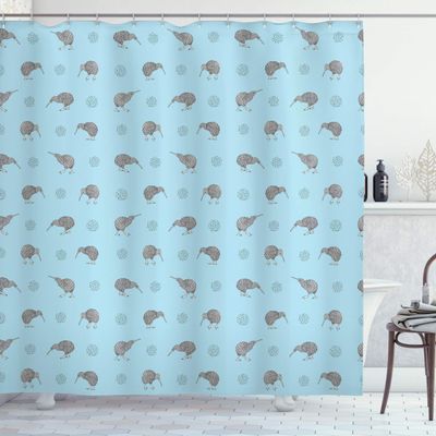 Ambesonne Grey Blue Shower Curtain, Kiwi Birds Indigenous New Zealand Animals Doodle Style Tropical Wildlife, Cloth Fabric Bathroom Decor Set with Hooks, 69" W x 84" L, Pale Blue and Grey