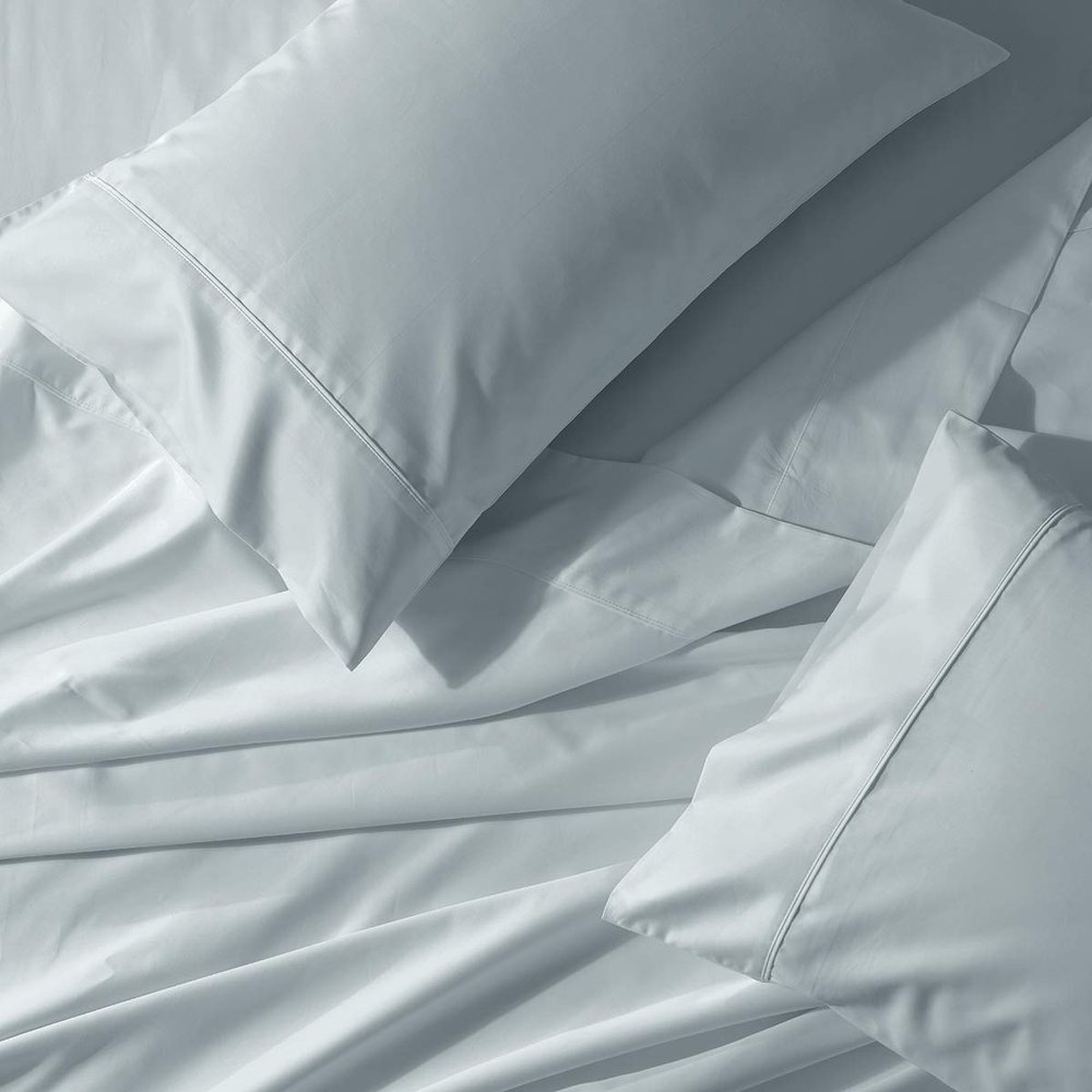 Abripedic 22 Inch Deep Pocket Solid Sea California King 300TC Sheet Set, Breathable Crispy Soft Percale Bed Sheets