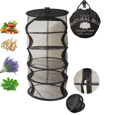 9 Inch 5 Level Micro Hanging Dry Net Indoor/Closet Drying Rack for Herbs, Plants, Organizer, Freshner - Black Mash Screen with Top-to-Bottom Zipper - Apartment Size with Zipped Storage Pouch