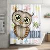 Amagical 4 Pieces Owl Shower Curtain Set Bathroom Mat Set, Funny Cartoon Owl and A Butterfly on A Floral Background with Hello Message Image Bath Mat Contour Mat Toilet Cover Shower Curtain view 2