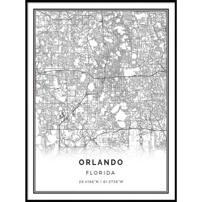 Orlando map poster print | Modern black and white wall art | Scandinavian home decor | Florida City prints artwork | Fine art posters 20x30