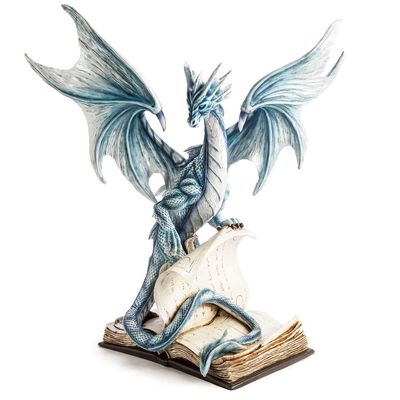 Large Blue Dragon Standing On an Open Ancient Book
