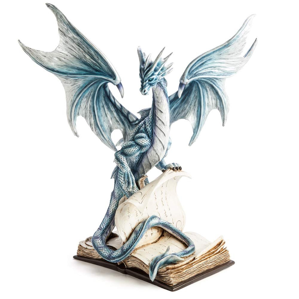 Large Blue Dragon Standing On an Open Ancient Book