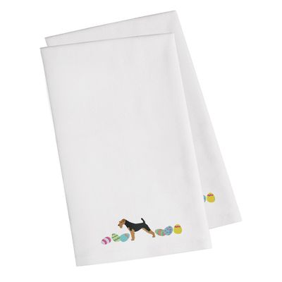 Caroline's Treasures CK1594WHTWE Airedale Terrier Easter White Embroidered Towel Set of 2 Decorative Bathroom Guest Hand Towel for Hand, Face, Tea, Dishcloth, 19 X 25, White