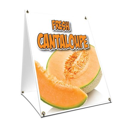 A-Frame Sidewalk Coroplast Fresh Cantaloupe Sign with Graphics On Each Side | 18" X 24" Print Size