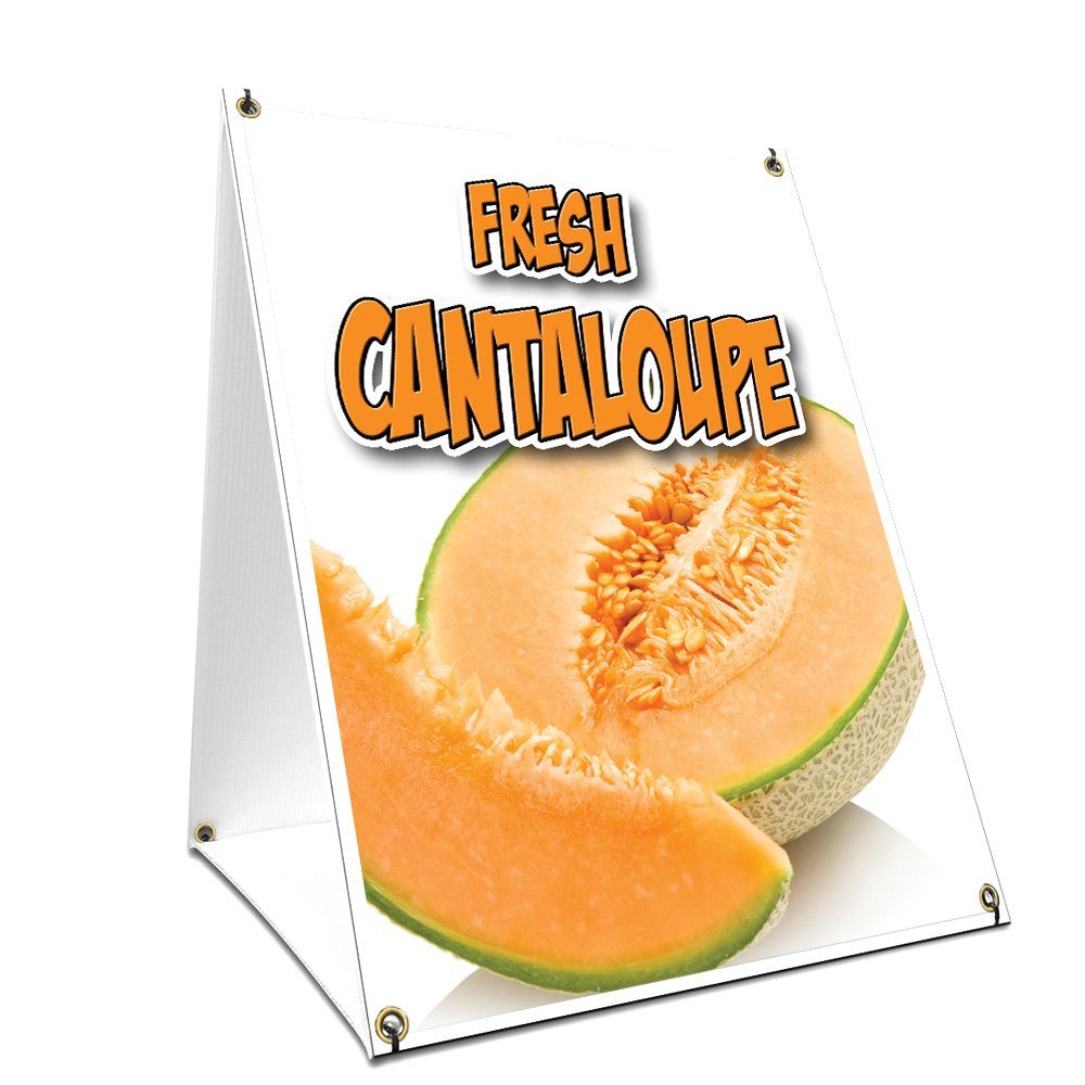 A-Frame Sidewalk Coroplast Fresh Cantaloupe Sign with Graphics On Each Side | 18" X 24" Print Size