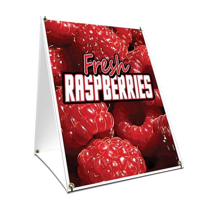 A-Frame Sidewalk Coroplast Fresh Raspberries Sign with Graphics On Each Side | 18" X 24" Print Size