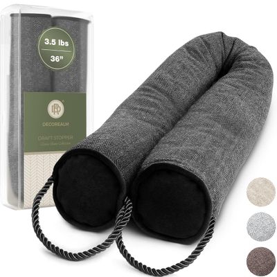 Under Door Draft Stopper and Blocker, Draft Guard for Doors and Windows, Decorative Fabric Cylinder Blocker Provides Weighted Door Insulation by DECOREALM (Black, 36 Inches)