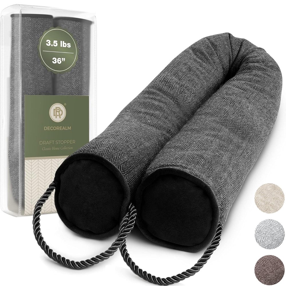 Under Door Draft Stopper and Blocker, Draft Guard for Doors and Windows, Decorative Fabric Cylinder Blocker Provides Weighted Door Insulation by DECOREALM (Black, 36 Inches)