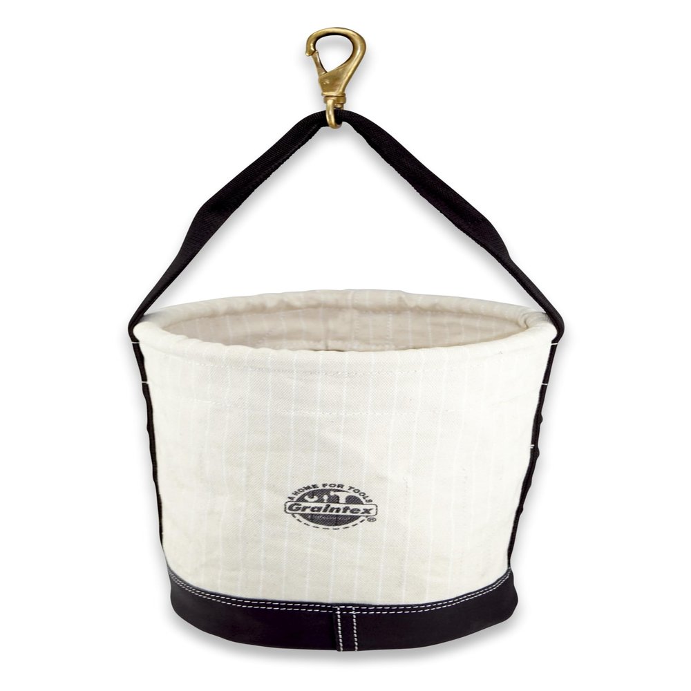 Graintex CB2165 Utility Canvas Tapered Bucket Leather Bottom 16 Inner Pockets W/Swivel Snap Hook 14" X 12" X 10" Rip-Stop Canvas Webbing Handle