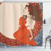 Ambesonne Art Nouveau Shower Curtain, Antique Woman in an Old Fashioned Medieval Dress Floral Rich Framework Print, Cloth Fabric Bathroom Decor Set with Hooks, 69" W x 70" L, Vermilion Blue view 1