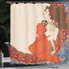 Ambesonne Art Nouveau Shower Curtain, Antique Woman in an Old Fashioned Medieval Dress Floral Rich Framework Print, Cloth Fabric Bathroom Decor Set with Hooks, 69" W x 70" L, Vermilion Blue view 3