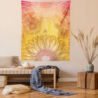 Ambesonne Botanical Tapestry, Sunflowers in Warm Colors Doodle Agriculture Design Blooming Plants, Wall Hanging for Bedroom Living Room Dorm Decor, 40" X 60", Orange Yellow Burgundy