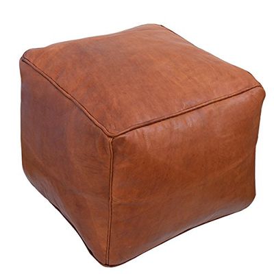 Baba Souk Moroccan Square Leather Pouf - Tan
