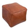Baba Souk Moroccan Square Leather Pouf - Tan view 1