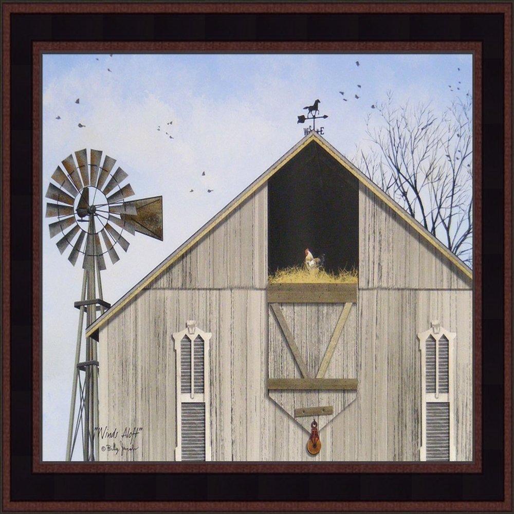 Winds Aloft by Billy Jacobs 15x19 Weathered Barn Windmill Horse Weathervane Hayloft Chicken Framed Art Print Picture