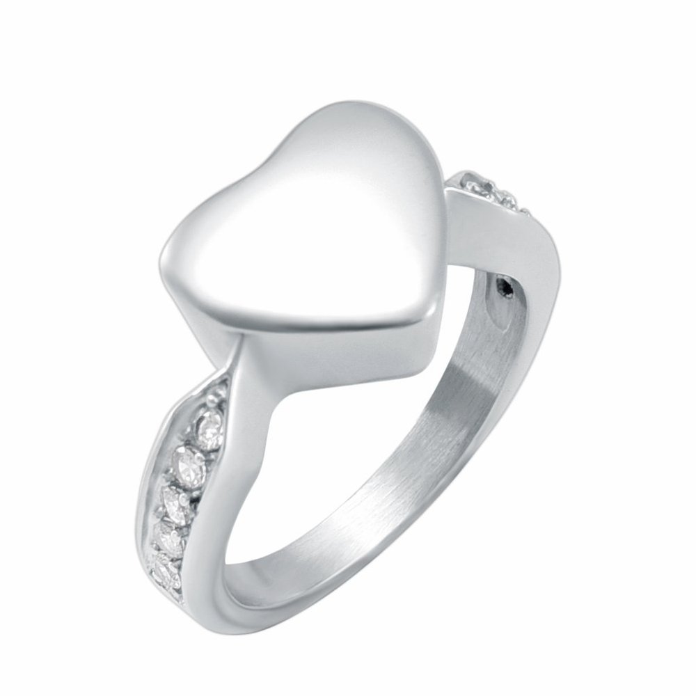 Oinsi Size (6,7,8,9) Inlay Zircon Band Ring Engravable Stainless Steel Heart Cremation Ring Jewelry For Ashes (6#)