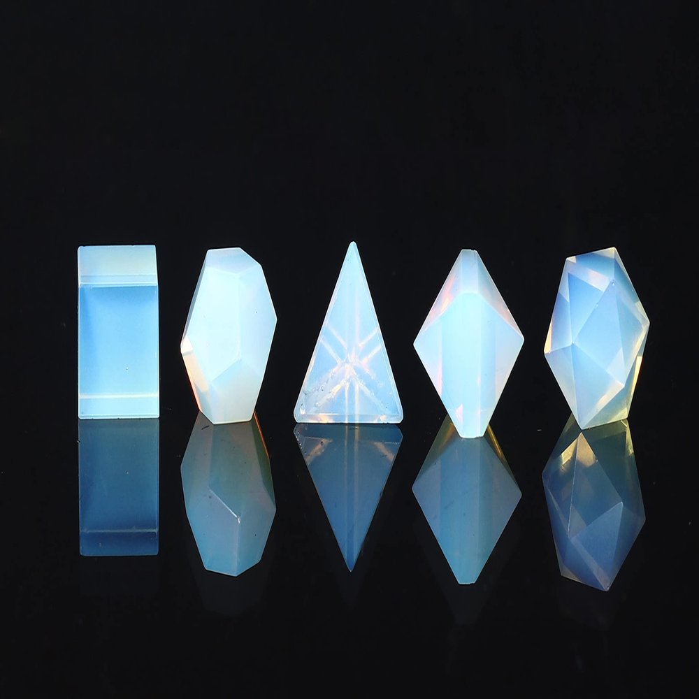 Crocon Opalite 5Pcs Platonic Solids Crystal Geometry Set, Platonic Solids Sacred Geometric Stones for Meditation Reiki Balancing Healing Chakra Stone Cleansing Spiritual Good Luck (15-20 mm)